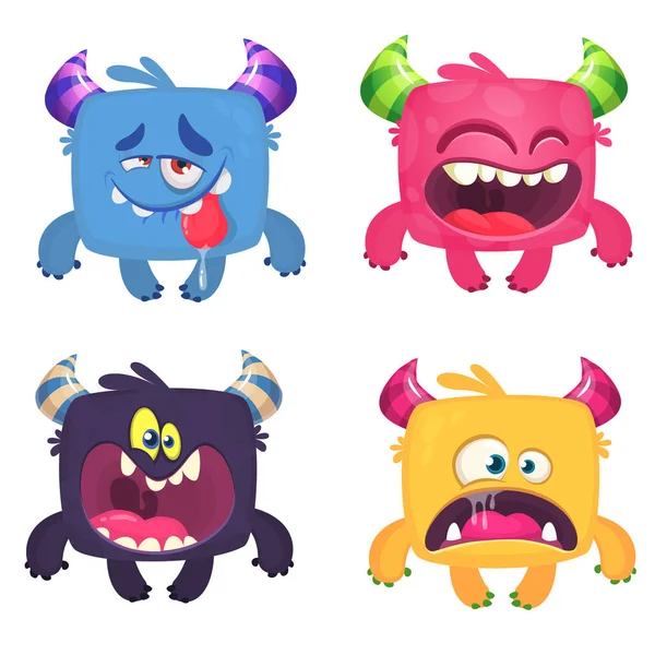 Funny Cartoon Creatures Set Cartoon Vector Monsters Halloween Desig — Stock Vector