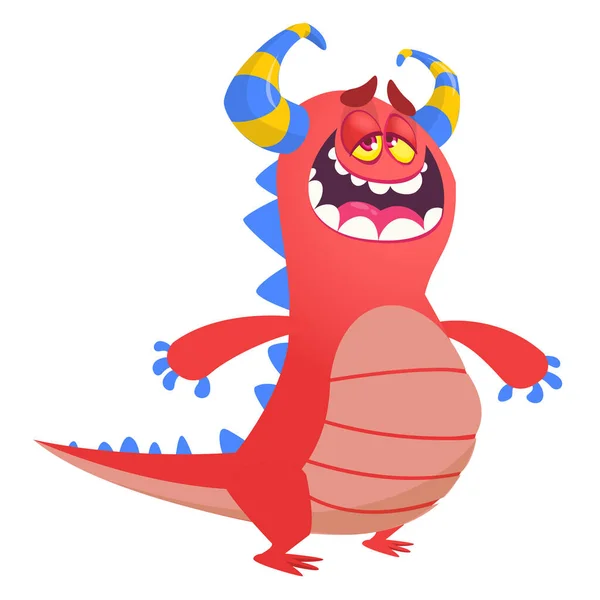 Divertido Diseño Monstruo Dibujos Animados Dragón Ilustración — Vector de stock