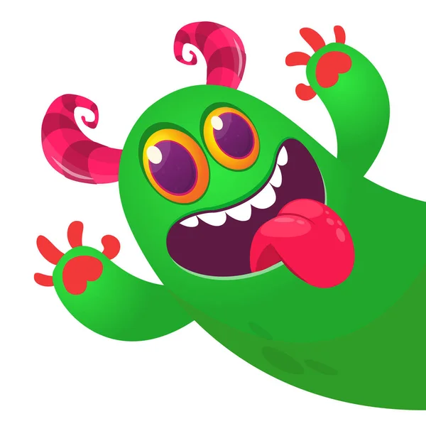 Funny Cartoon Monster Showing Tongue Illustration Cute Monster Creature Halloween — Stock Vector