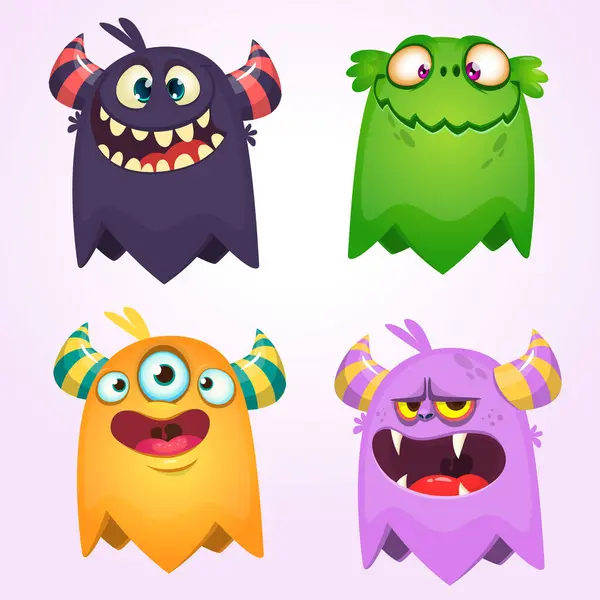Cartoon Monsters Set Different Expressions Halloween Design — Stock Vector