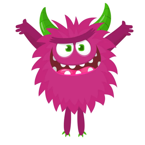 Monstro Dos Desenhos Animados Assustador Acenando Vetor Bonito Monstro Mascote — Vetor de Stock