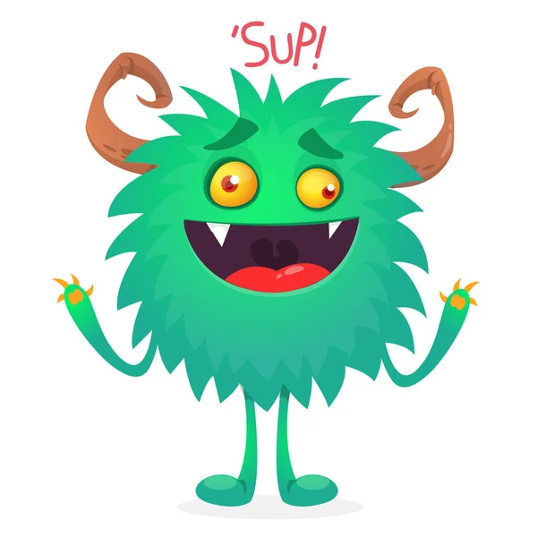 Szczęśliwy Potwór Kreskówki Mówiący Tam Halloween Wektor Ilustracja Zabawny Potwór — Wektor stockowy