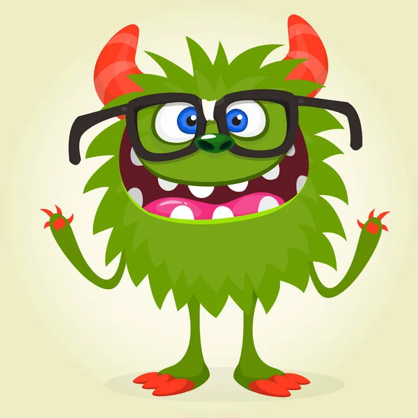 Cartoon Green Monster Nerd Wearing Glasses Vector Illustration Isolate — Stock Vector