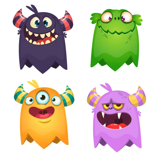 Vtipná Kreslená Stvoření Sada Kreslených Vektorových Monster Halloween Design — Stockový vektor