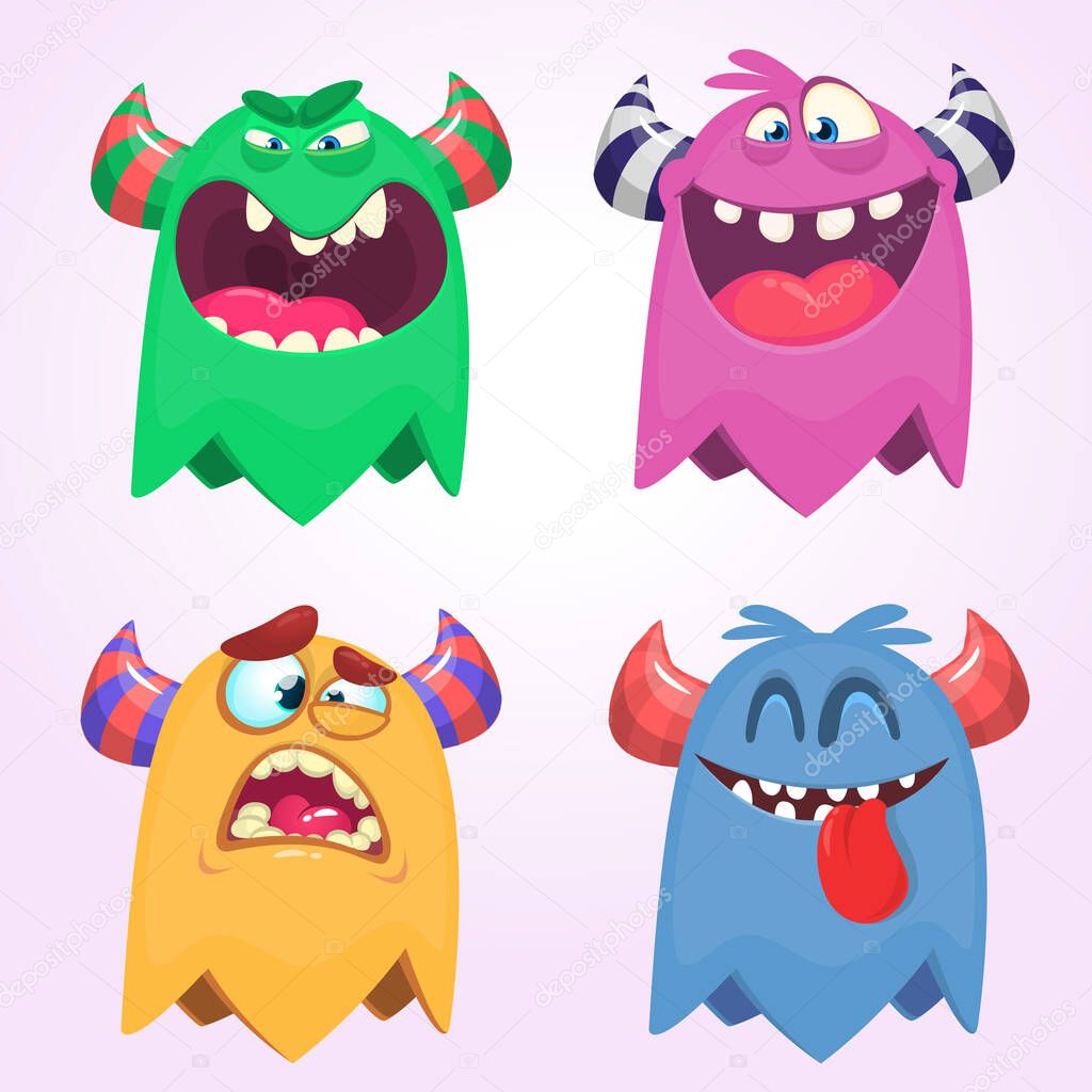Cartoon monsters set with different expressions. Halloween design