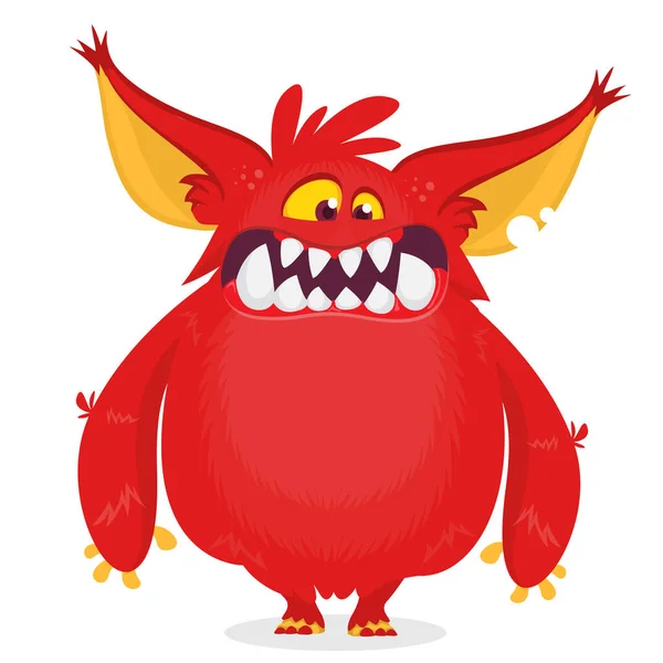 Scary Cartoon Furry Monster Character Illustration Cute Angry Mythical Alien — Stock Vector