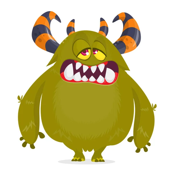 Divertido Personaje Monstruo Peludo Sonriente Dibujos Animados Ilustración Linda Feliz — Archivo Imágenes Vectoriales
