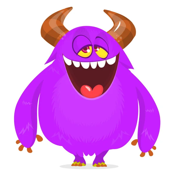 Grappige Cartoon Lachende Harige Monster Karakter Illustratie Van Schattig Gelukkig — Stockvector