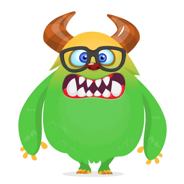 Divertido Personaje Monstruo Peludo Sonriente Dibujos Animados Ilustración Linda Feliz — Vector de stock