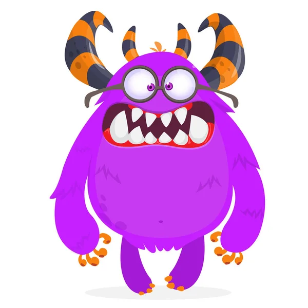 愤怒的卡通毛茸茸的怪物角色 描述可爱而恐怖的神话般的外星生物 万圣节的设计很好的派对装饰 海报或包装设计 — 图库矢量图片