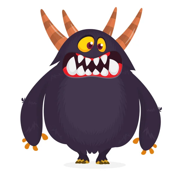 Desenhos Animados Engraçados Sorrindo Personagem Monstro Peludo Ilustração Criatura Alienígena —  Vetores de Stock