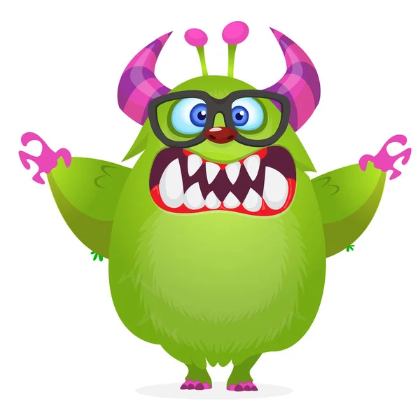 Desenhos Animados Engraçados Sorrindo Personagem Monstro Peludo Ilustração Criatura Alienígena — Vetor de Stock
