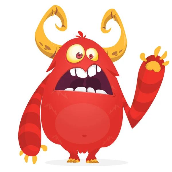 Desenhos Animados Engraçados Sorrindo Personagem Monstro Peludo Ilustração Criatura Alienígena —  Vetores de Stock