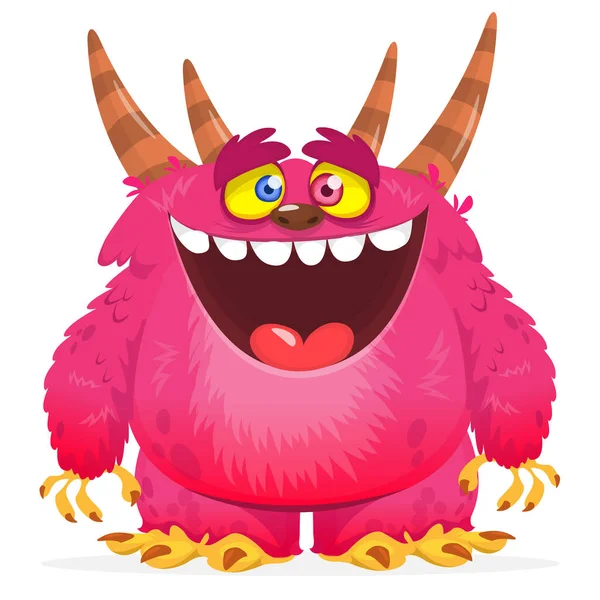 Divertido Personaje Monstruo Peludo Sonriente Dibujos Animados Ilustración Linda Feliz — Vector de stock