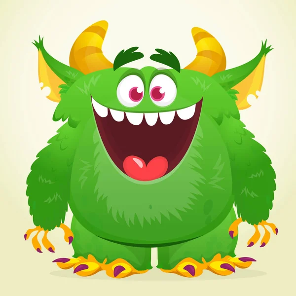 Zabawna Kreskówka Uśmiechnięta Futrzasta Postać Potwora Ilustracja Uroczej Szczęśliwej Mitycznej — Wektor stockowy