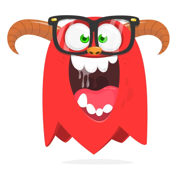 Funny Cartoon Nerd Monster Character Wearing Eyeglasses Illustration Cute Happy — Stock Vector