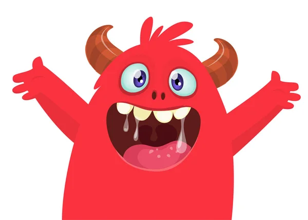 Lustige Cartoon Monster Figur Winkt Hände Illustration Von Niedlichen Und — Stockvektor