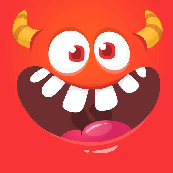 Zabawna Kreskówkowa Twarz Potwora Uśmiechnięta Emocja Ilustracja Uroczej Szczęśliwej Mitycznej — Wektor stockowy