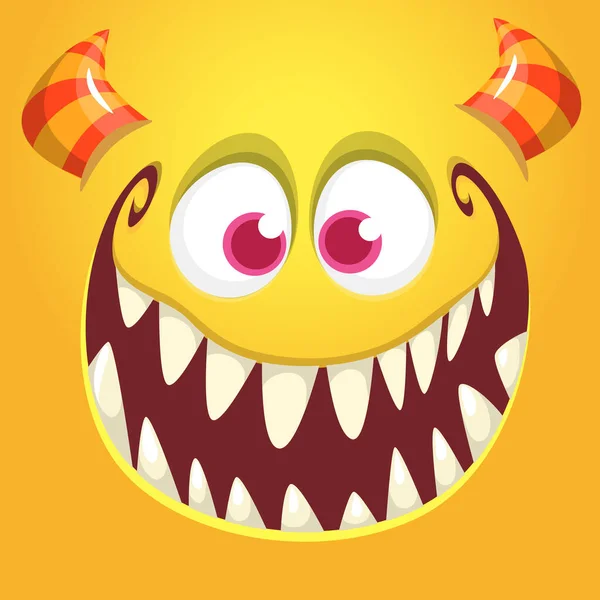 Αστείο Πρόσωπο Τέρας Κινούμενα Σχέδια Χαμογελώντας Συναίσθημα Εικονογράφηση Χαριτωμένο Και — Διανυσματικό Αρχείο