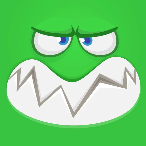 Angry cartoon monster face. Illustration of creepy and scary mythical alien creature expression. Halloween design. Great for party decoration or package design