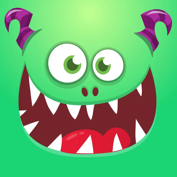 Funny Cartoon Monster Face Smile Emotions Ilustrace Roztomilého Šťastného Mýtického — Stockový vektor
