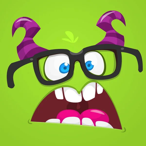 Funny Cartoon Nerd Monster Face Wearing Eyeglasses Illustration Cute Happy — Stock Vector