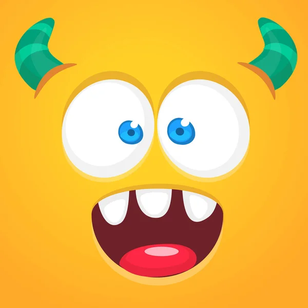 Funny Cartoon Monster Face Smiling Emotion Illustration Cute Happy Mythical — Stock Vector
