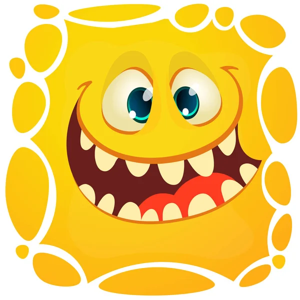 Αστείο Πρόσωπο Τέρας Κινούμενα Σχέδια Χαμογελώντας Συναίσθημα Εικονογράφηση Χαριτωμένο Και — Διανυσματικό Αρχείο
