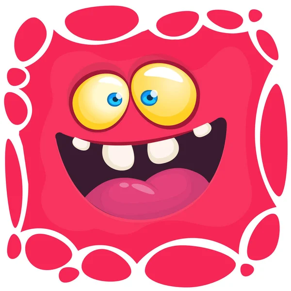 Zabawna Kreskówkowa Twarz Potwora Uśmiechnięta Emocja Ilustracja Uroczej Szczęśliwej Mitycznej — Wektor stockowy