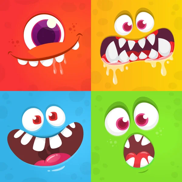 Caras Engraçadas Monstro Dos Desenhos Animados Definidas Ilustração Expressão Diferente — Vetor de Stock