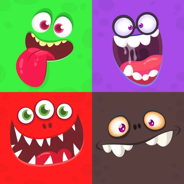 Funny Cartoon Monster Faces Set Illustration Alien Creature Different Expression — Stock Vector