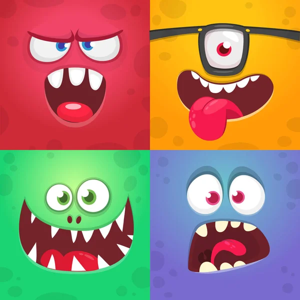 Funny Cartoon Monster Faces Set Illustration Alien Creature Different Expression — Stock Vector