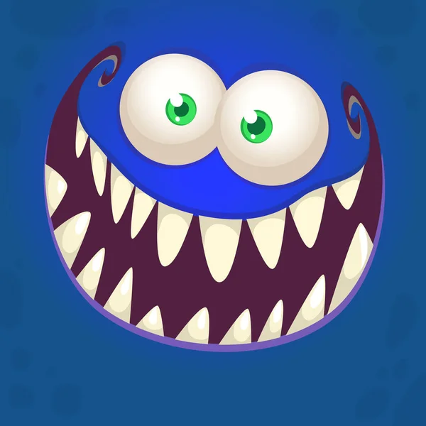 Śmieszna Rysunkowa Twarz Potwora Uśmiechającego Się Ilustracja Uroczej Szczęśliwej Mitycznej — Wektor stockowy