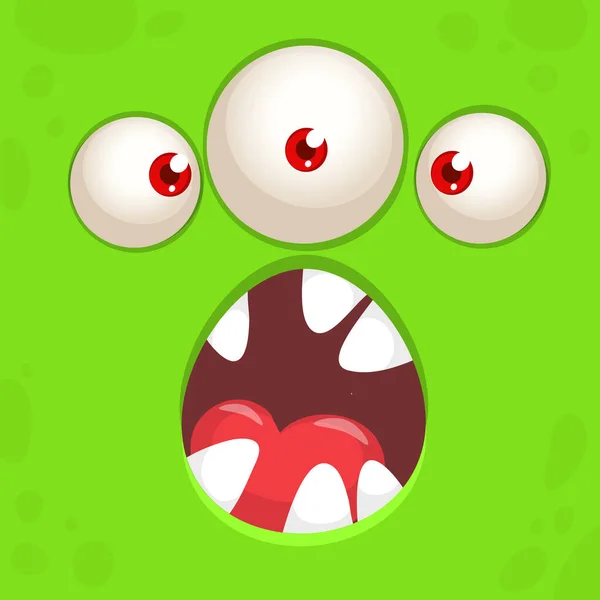 Lustiges Comic Monster Gesicht Mit Drei Augen Illustration Von Niedlichen — Stockvektor