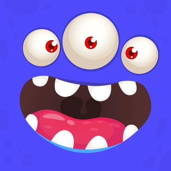 Funny Cartoon Monster Face Three Eyes Ilustrace Roztomilého Šťastného Mýtického — Stockový vektor