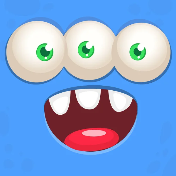 Funny Cartoon Monster Face Three Eyes Ilustrace Roztomilého Šťastného Mýtického — Stockový vektor