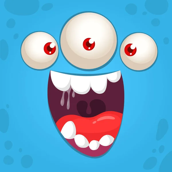 Funny Cartoon Monster Face Three Eyes Illustration Cute Happy Mythical — Stock Vector