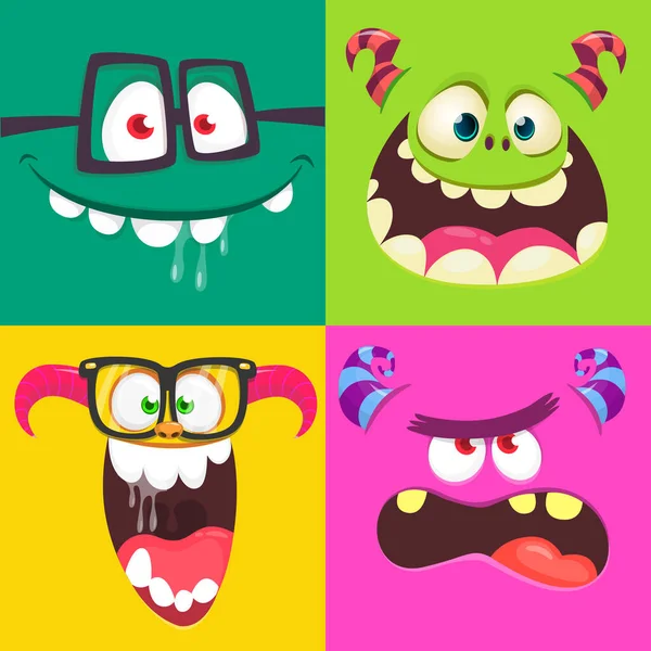 Lustige Cartoon Monster Gesichter Emotionen Gesetzt Illustration Von Mythischen Außerirdischen — Stockvektor