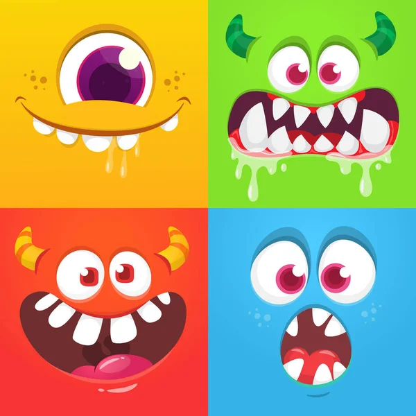 Drôle Monstre Bande Dessinée Fait Face Des Émotions Définies Illustration — Image vectorielle