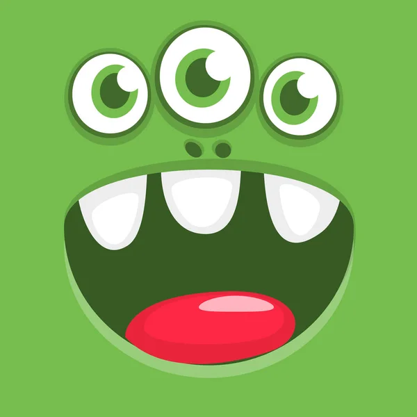 Funny Cartoon Monster Face Three Eyes Illustration Cute Happy Mythical — Stock Vector