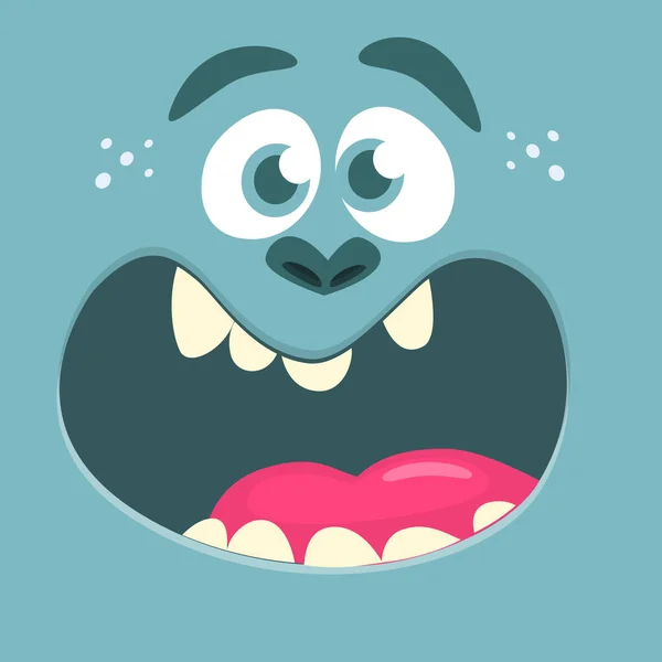 Funny Cartoon Monster Face Illustration Cute Happy Mythical Alien Creature — Stock Vector