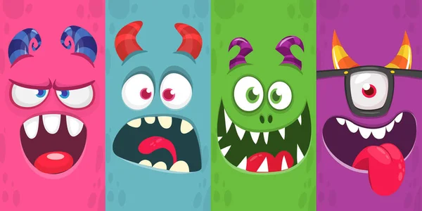 Lustige Cartoon Monster Gesichter Emotionen Gesetzt Illustration Von Mythischen Außerirdischen — Stockvektor