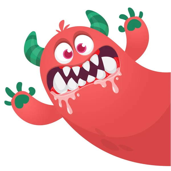 Caricatura Enojado Monstruo Personaje Pop Agitando Las Manos Ilustración Aterradora — Vector de stock