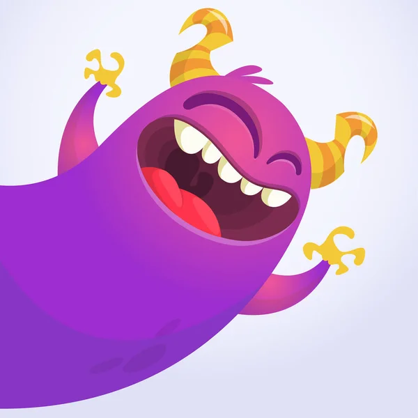Desenhos Animados Engraçados Sorrindo Monstro Personagem Pop Acenando Mãos Ilustração —  Vetores de Stock