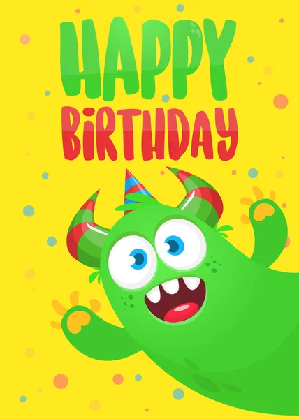 Funny Cartoon Monster Character Card Birthday Party Illustration Happy Alien — Stock Vector