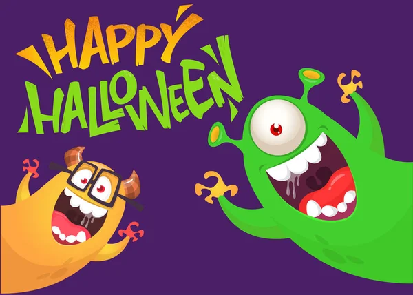 Lustige Cartoon Monster Figuren Set Karte Für Halloween Party Illustration — Stockvektor