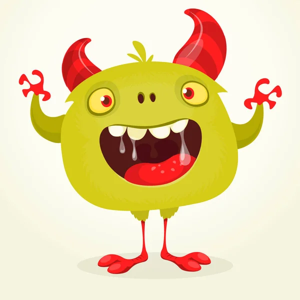 Funny Cartoon Excited Monster Character Halloween Illustration Happy Alien Creature — Stock Vector