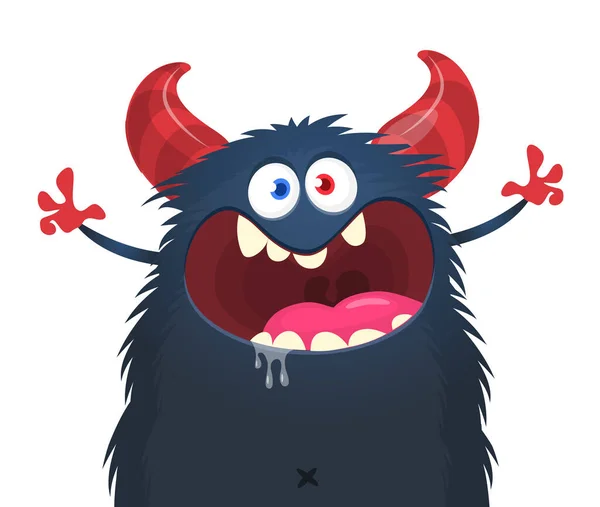 Grappige Tekenfilm Schreeuwende Monster Karakter Zwaaiende Handen Illustratie Van Gelukkig — Stockvector