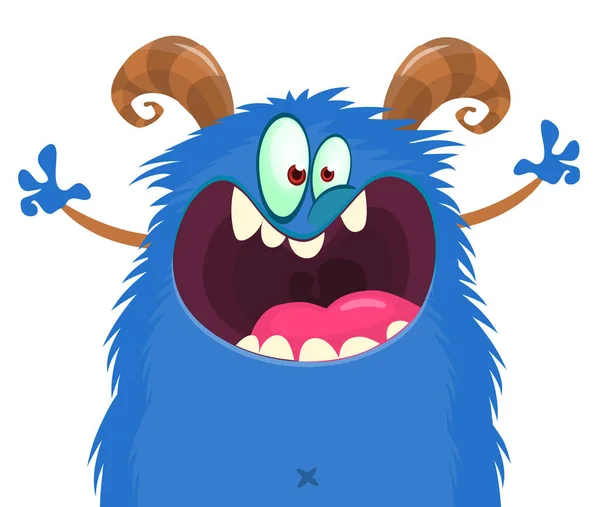 Lustige Cartoon Lächelnde Monsterfigur Die Hände Winkt Illustration Von Glücklichen — Stockvektor