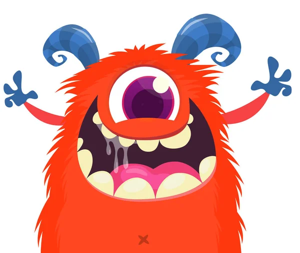 Lustige Cartoon Monster Zyklopen Winken Mit Den Händen Illustration Von — Stockvektor